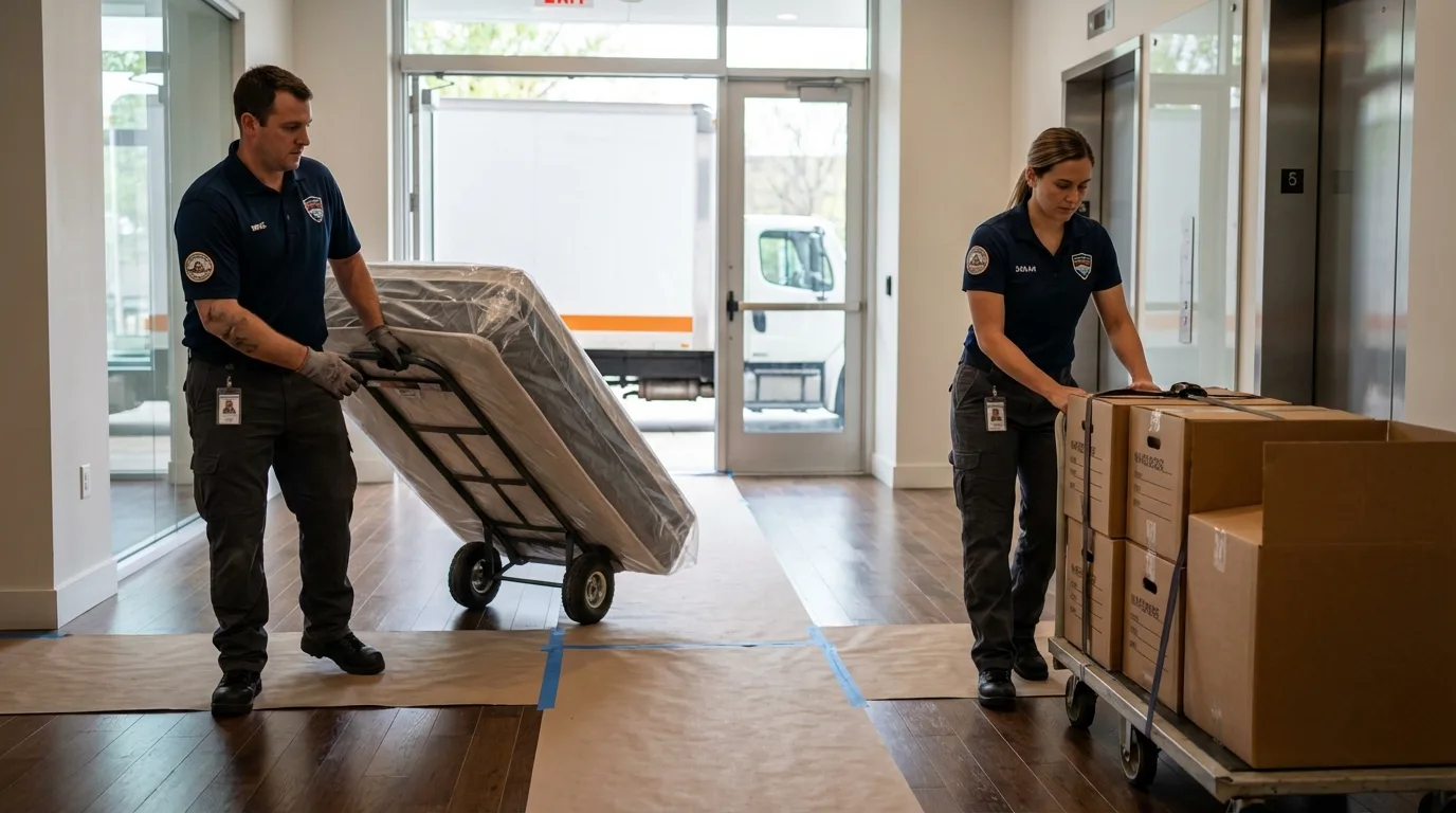 Professional apartment movers loading elevator in Coxsackie, NY