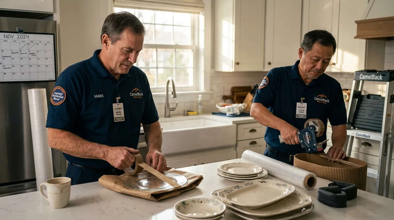 Professional crew packing kitchen dishware in Coxsackie, NY